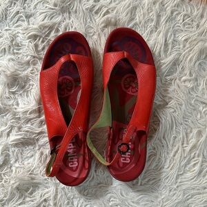 Camper bright, red sling back sandals